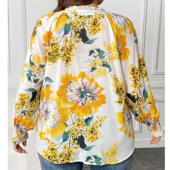 Plus Floral Print Flounce Long Sleeve Blouse - Picture 2 of 4